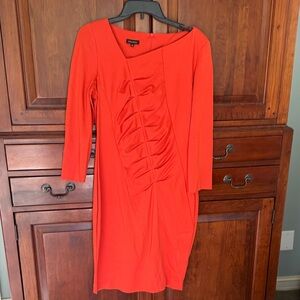 Escada Vibrant Orange Ruched Sheath Dress